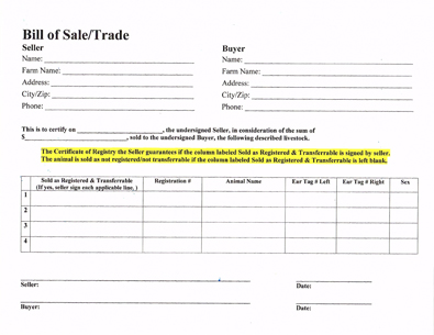 Bill of Sale/Trade Word Document
